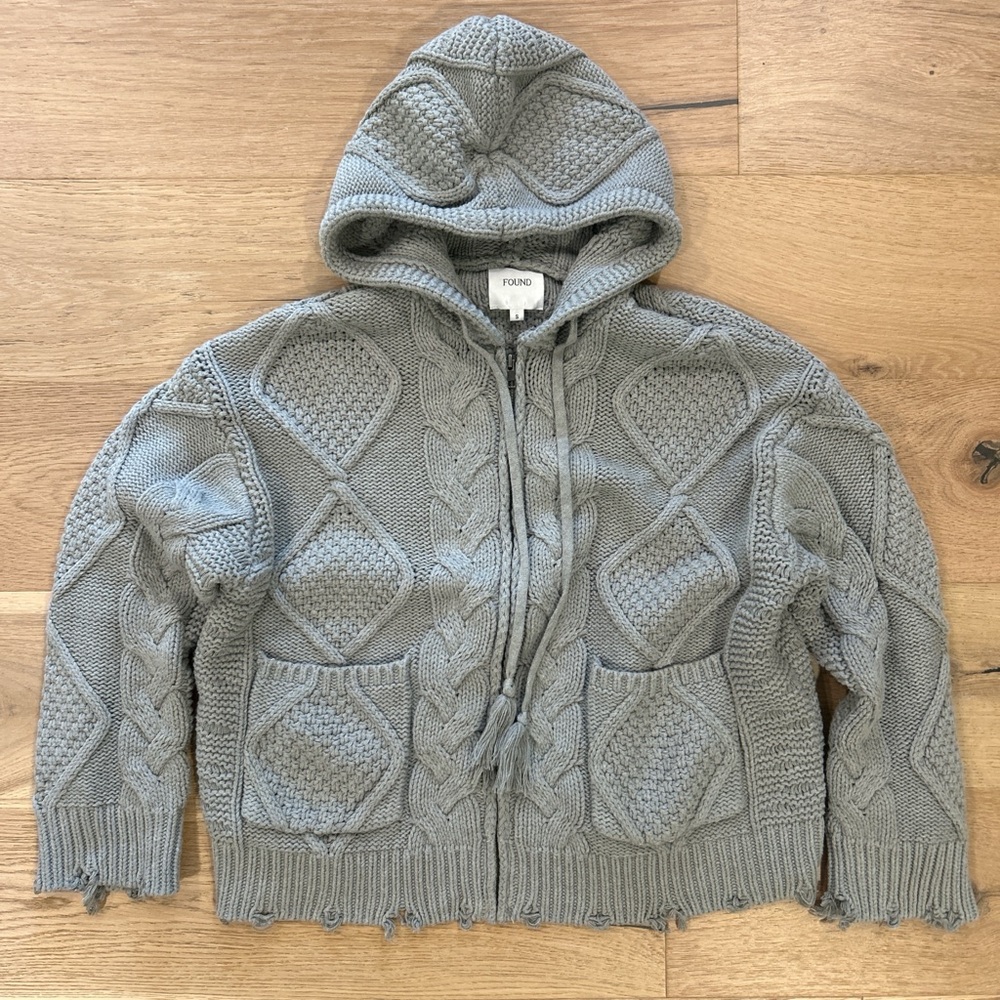 Found Cable Knit Zip up Hooded Sweater